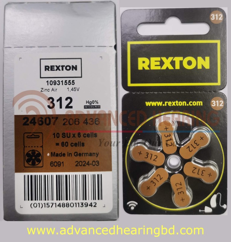 Original Rexton Zinc Air Hearing Aid Batteries – Size 312 (Brown) 6 Pcs